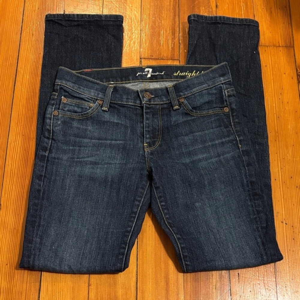 7 For All Mankind Straight Leg Jeans Dark Wash Pocket Size 24 - Picture 1 of 5